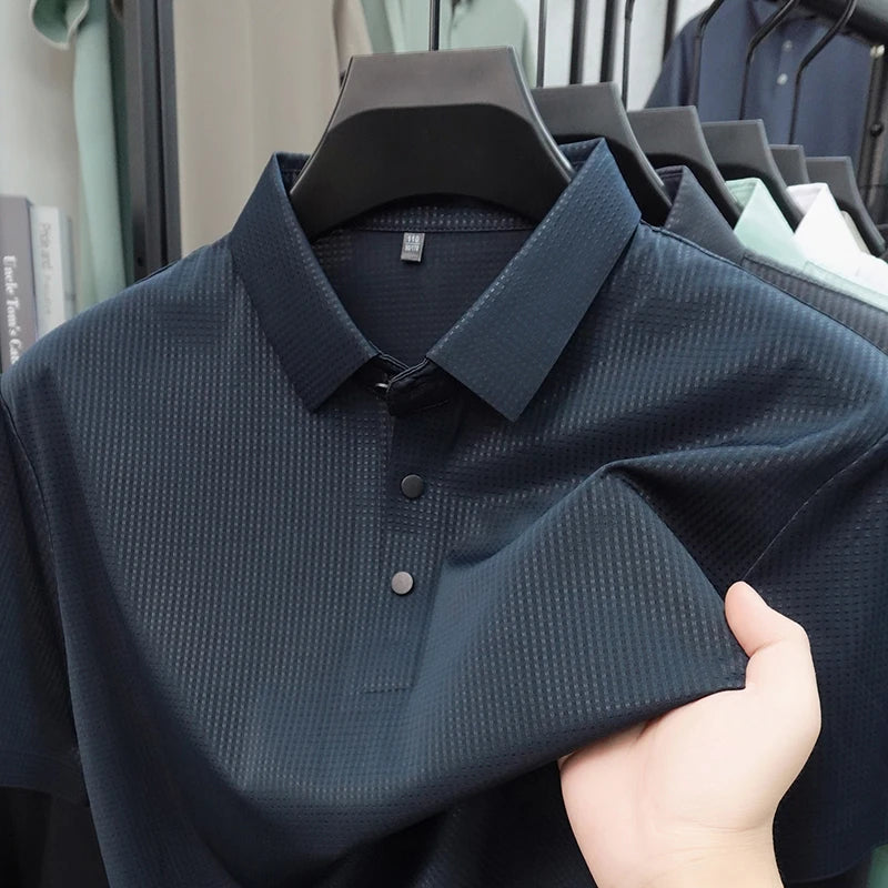 Personalized fashion jacquard short sleeve Polo shirt ice silk breathable summer new men's luxury leisure solid color T-shirt