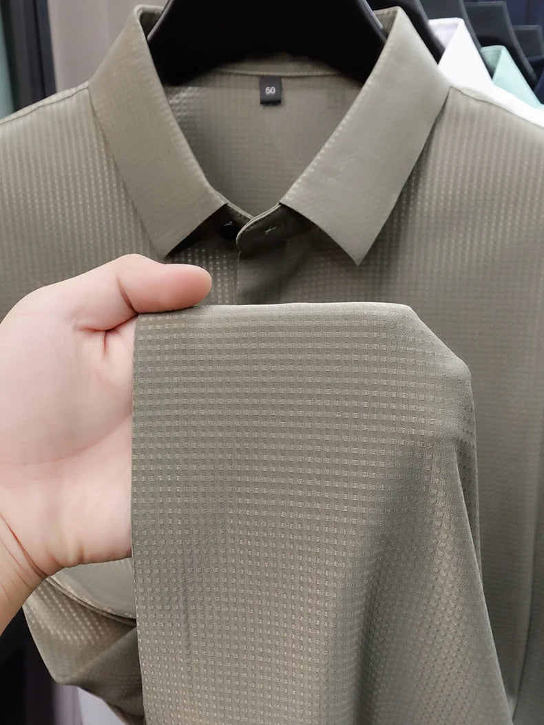 Personalized fashion jacquard short sleeve Polo shirt ice silk breathable summer new men's luxury leisure solid color T-shirt