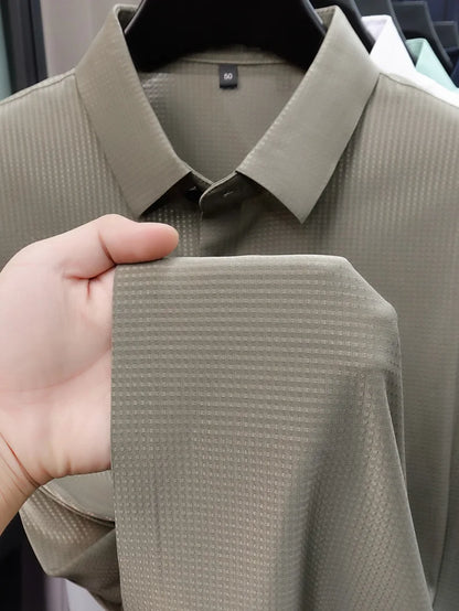 Personalized fashion jacquard short sleeve Polo shirt ice silk breathable summer new men's luxury leisure solid color T-shirt