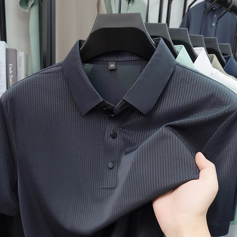 Personalized fashion jacquard short sleeve Polo shirt ice silk breathable summer new men's luxury leisure solid color T-shirt