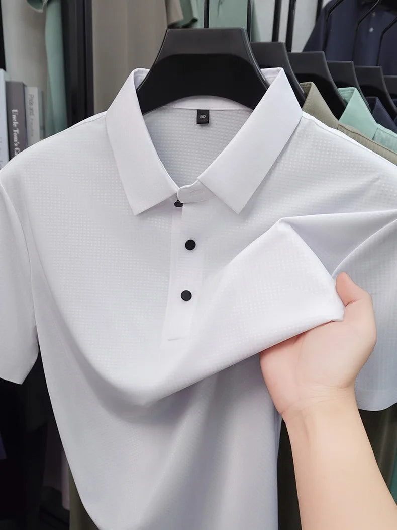 Personalized fashion jacquard short sleeve Polo shirt ice silk breathable summer new men's luxury leisure solid color T-shirt