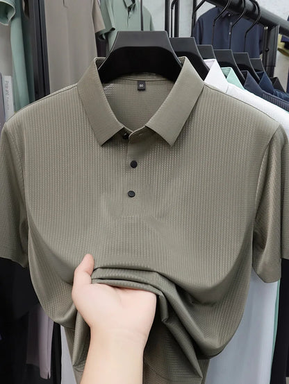 Personalized fashion jacquard short sleeve Polo shirt ice silk breathable summer new men's luxury leisure solid color T-shirt