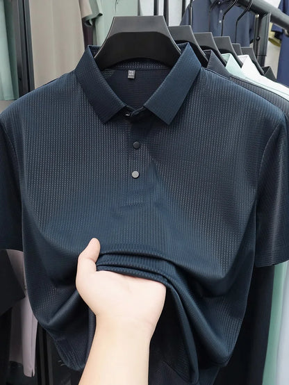 Personalized fashion jacquard short sleeve Polo shirt ice silk breathable summer new men's luxury leisure solid color T-shirt