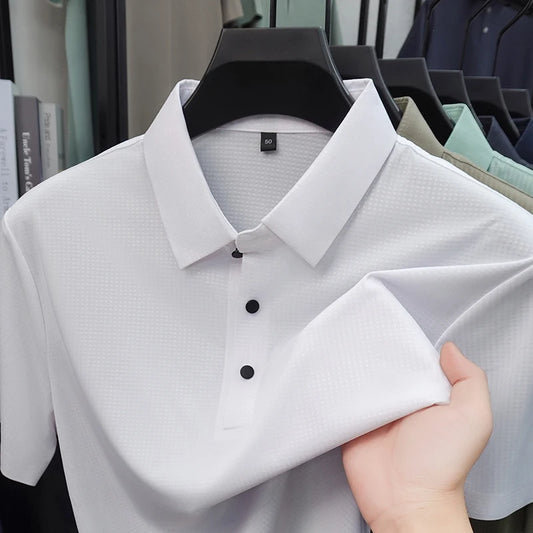 Personalized fashion jacquard short sleeve Polo shirt ice silk breathable summer new men's luxury leisure solid color T-shirt