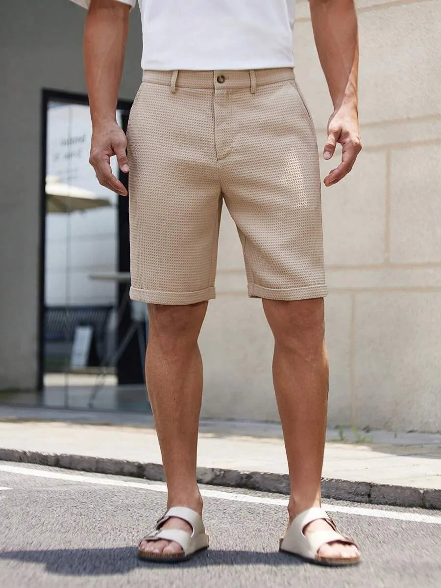 Men's Slim-Fit Waffle Texture Shorts Solid Color Button Waist Summer Casual Outdoor Pants Multi-Color Options Available