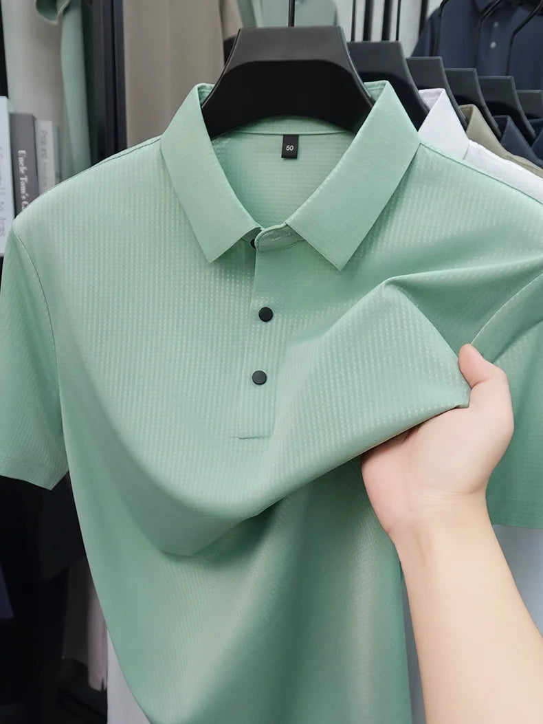 Personalized fashion jacquard short sleeve Polo shirt ice silk breathable summer new men's luxury leisure solid color T-shirt