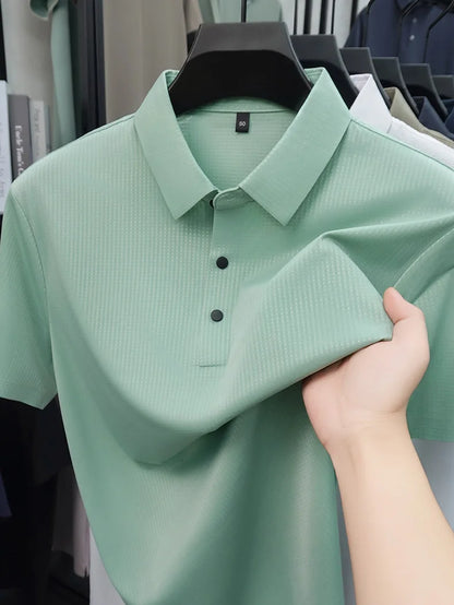 Personalized fashion jacquard short sleeve Polo shirt ice silk breathable summer new men's luxury leisure solid color T-shirt