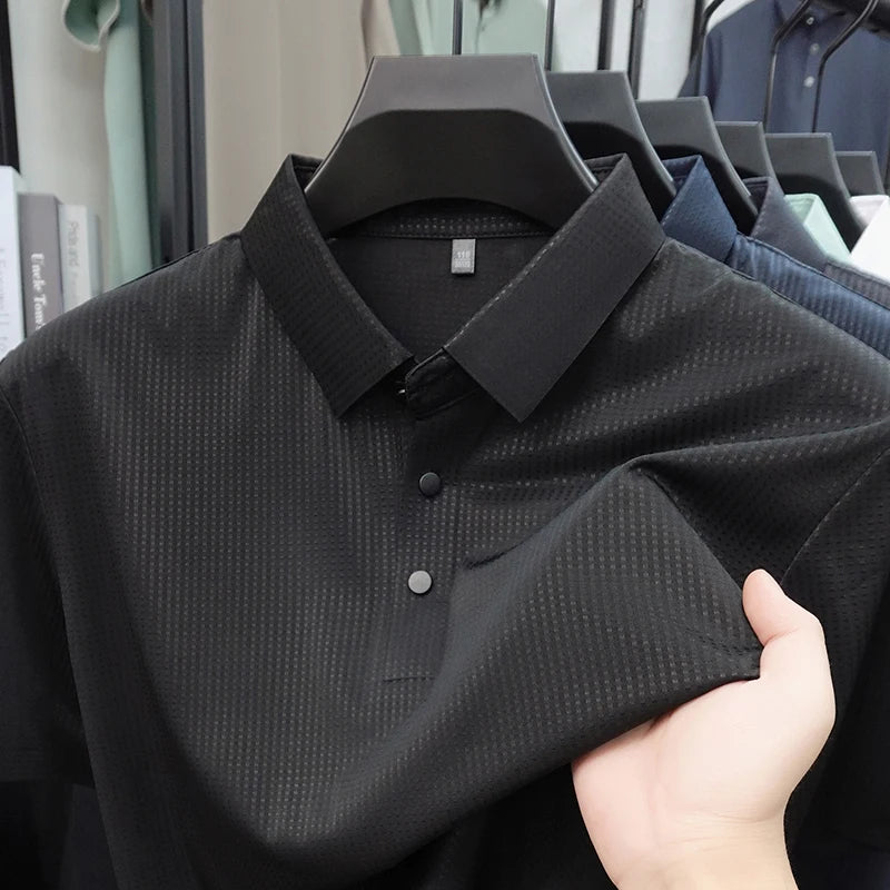 Personalized fashion jacquard short sleeve Polo shirt ice silk breathable summer new men's luxury leisure solid color T-shirt