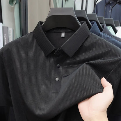 Personalized fashion jacquard short sleeve Polo shirt ice silk breathable summer new men's luxury leisure solid color T-shirt