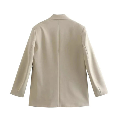 Women Fashion Double Breasted Loose Fitting Blazer Coat Vintage Long Sleeve Pockets Female Outerwear Chic Veste Femme