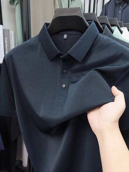Personalized fashion jacquard short sleeve Polo shirt ice silk breathable summer new men's luxury leisure solid color T-shirt