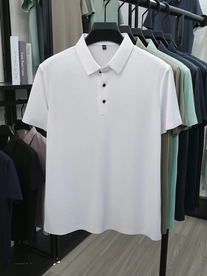 Personalized fashion jacquard short sleeve Polo shirt ice silk breathable summer new men's luxury leisure solid color T-shirt