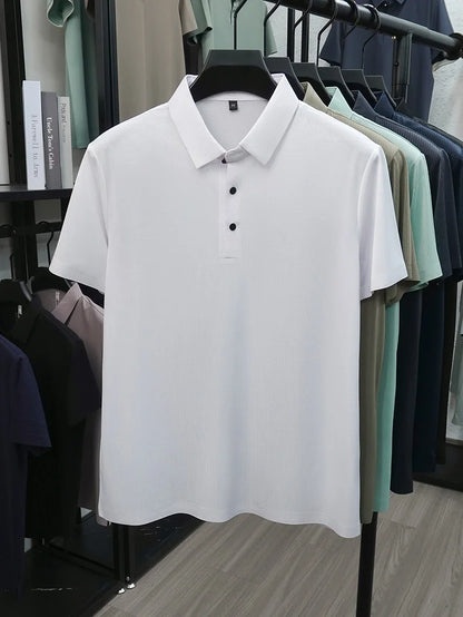 Personalized fashion jacquard short sleeve Polo shirt ice silk breathable summer new men's luxury leisure solid color T-shirt