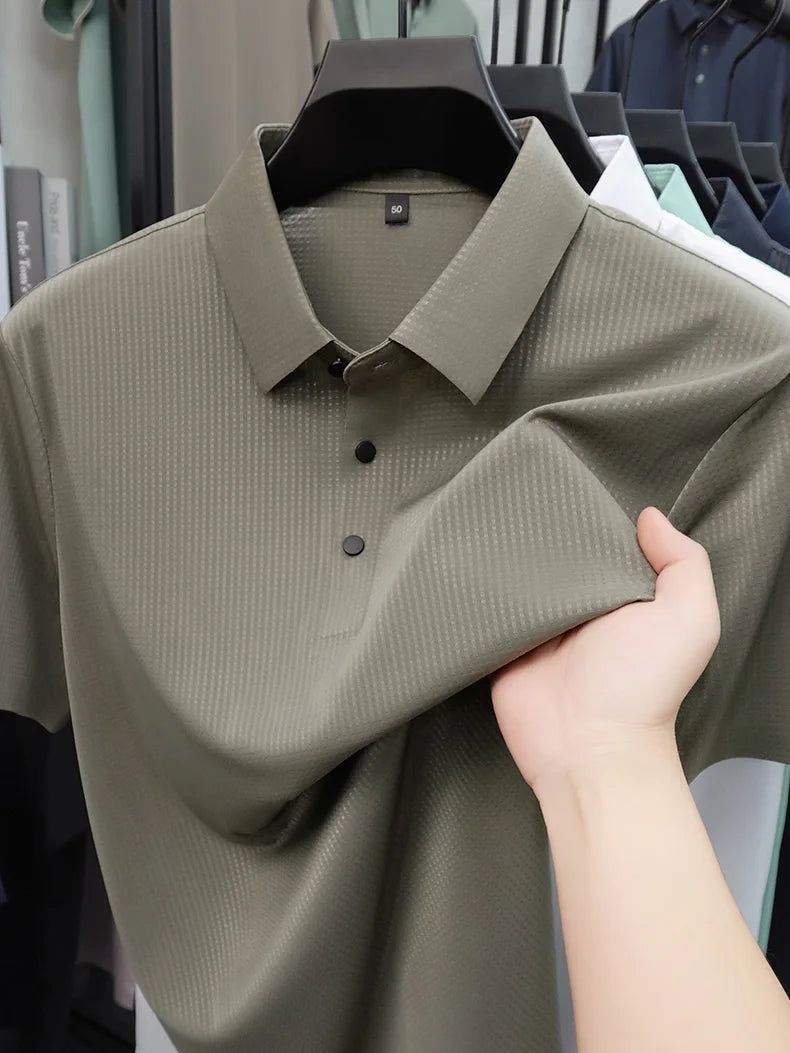 Personalized fashion jacquard short sleeve Polo shirt ice silk breathable summer new men's luxury leisure solid color T-shirt