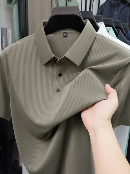 Personalized fashion jacquard short sleeve Polo shirt ice silk breathable summer new men's luxury leisure solid color T-shirt