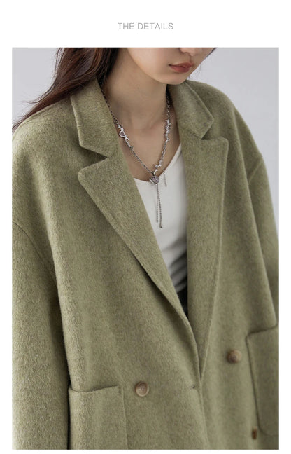 CHIC VEN Women's Woolen Coats Loose Casual Double Breasted Retro Double-sided Jacket Office Lady Outerwear Autumn Winter 2026
