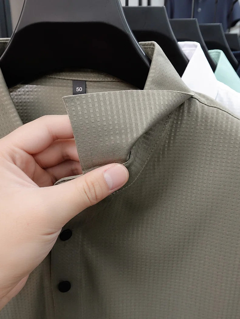 Personalized fashion jacquard short sleeve Polo shirt ice silk breathable summer new men's luxury leisure solid color T-shirt