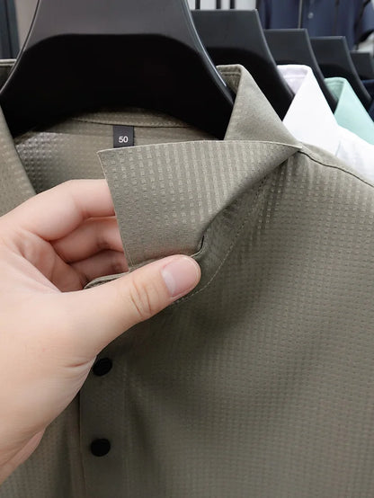 Personalized fashion jacquard short sleeve Polo shirt ice silk breathable summer new men's luxury leisure solid color T-shirt