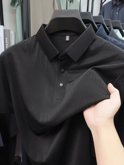 Personalized fashion jacquard short sleeve Polo shirt ice silk breathable summer new men's luxury leisure solid color T-shirt