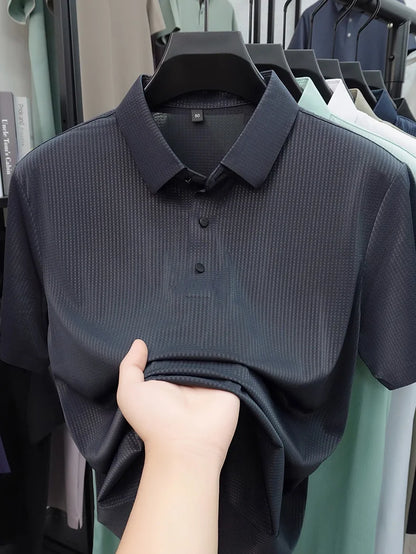 Personalized fashion jacquard short sleeve Polo shirt ice silk breathable summer new men's luxury leisure solid color T-shirt