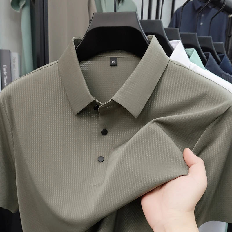 Personalized fashion jacquard short sleeve Polo shirt ice silk breathable summer new men's luxury leisure solid color T-shirt