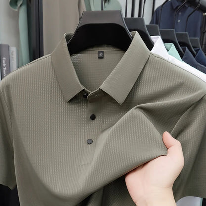 Personalized fashion jacquard short sleeve Polo shirt ice silk breathable summer new men's luxury leisure solid color T-shirt