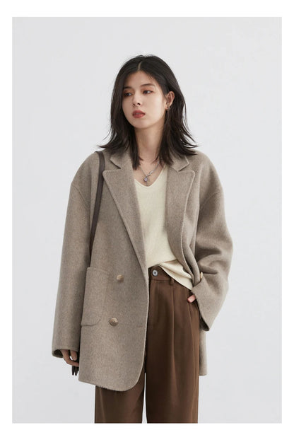 CHIC VEN Women's Woolen Coats Loose Casual Double Breasted Retro Double-sided Jacket Office Lady Outerwear Autumn Winter 2026