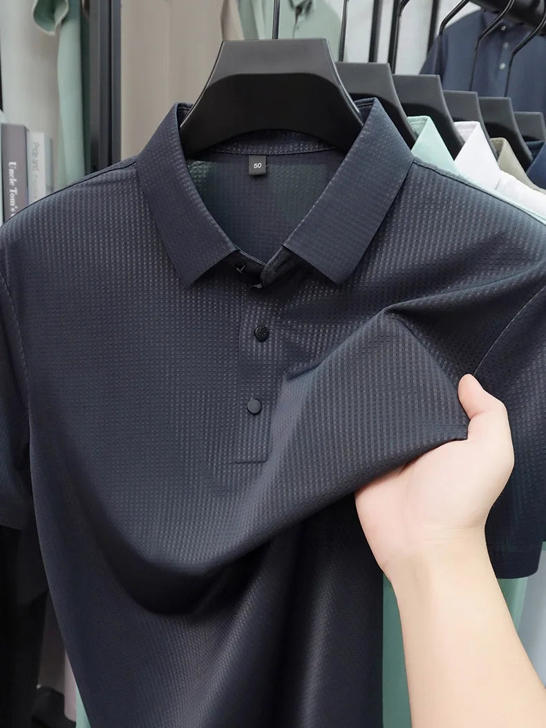 Personalized fashion jacquard short sleeve Polo shirt ice silk breathable summer new men's luxury leisure solid color T-shirt