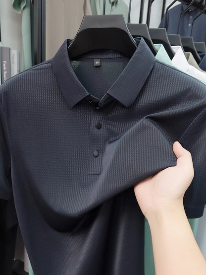 Personalized fashion jacquard short sleeve Polo shirt ice silk breathable summer new men's luxury leisure solid color T-shirt