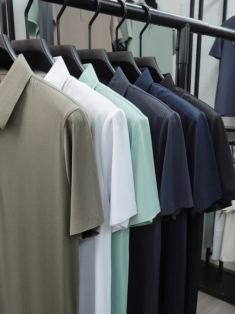 Personalized fashion jacquard short sleeve Polo shirt ice silk breathable summer new men's luxury leisure solid color T-shirt