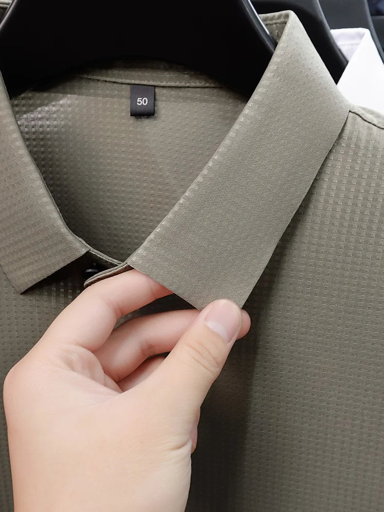 Personalized fashion jacquard short sleeve Polo shirt ice silk breathable summer new men's luxury leisure solid color T-shirt
