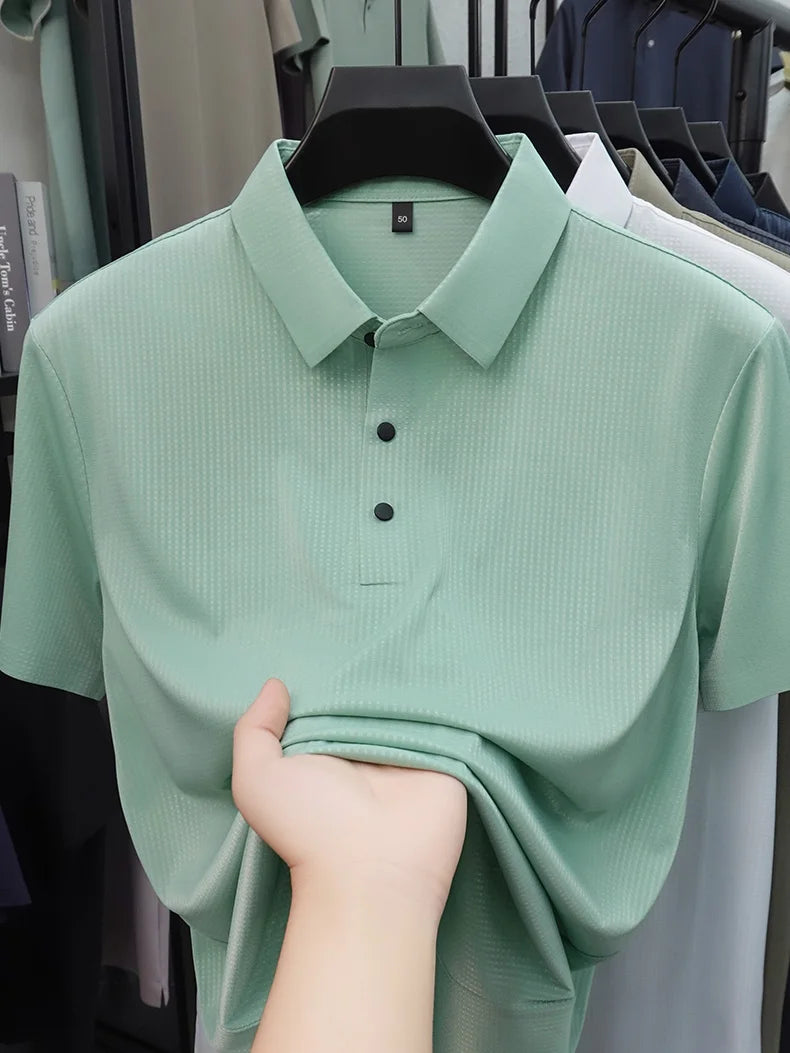 Personalized fashion jacquard short sleeve Polo shirt ice silk breathable summer new men's luxury leisure solid color T-shirt