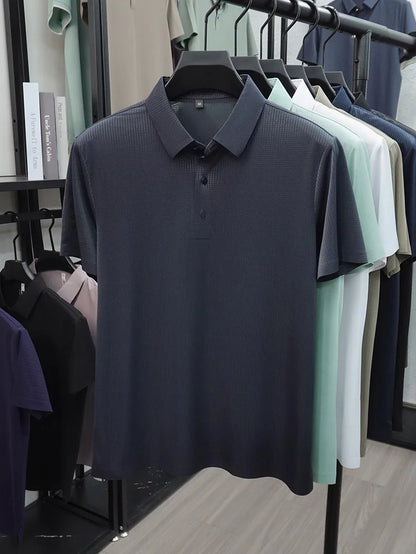 Personalized fashion jacquard short sleeve Polo shirt ice silk breathable summer new men's luxury leisure solid color T-shirt