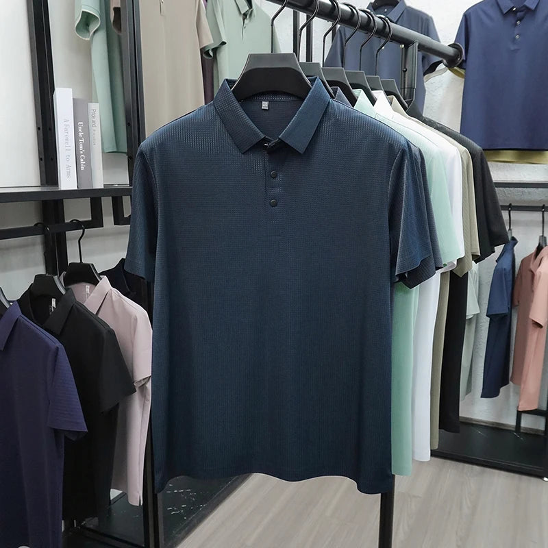 Personalized fashion jacquard short sleeve Polo shirt ice silk breathable summer new men's luxury leisure solid color T-shirt