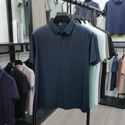 Personalized fashion jacquard short sleeve Polo shirt ice silk breathable summer new men's luxury leisure solid color T-shirt