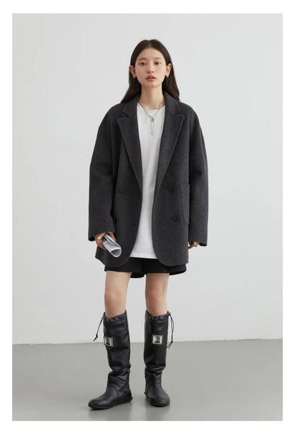 CHIC VEN Women's Woolen Coats Loose Casual Double Breasted Retro Double-sided Jacket Office Lady Outerwear Autumn Winter 2026