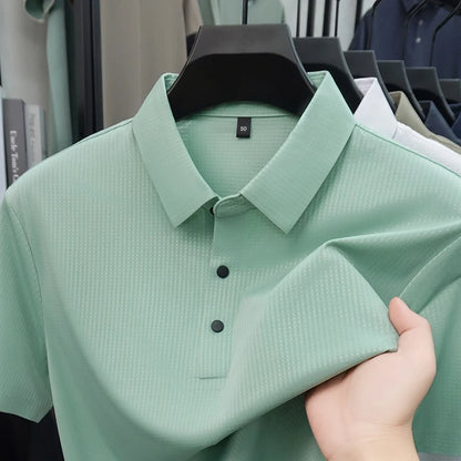 Personalized fashion jacquard short sleeve Polo shirt ice silk breathable summer new men's luxury leisure solid color T-shirt