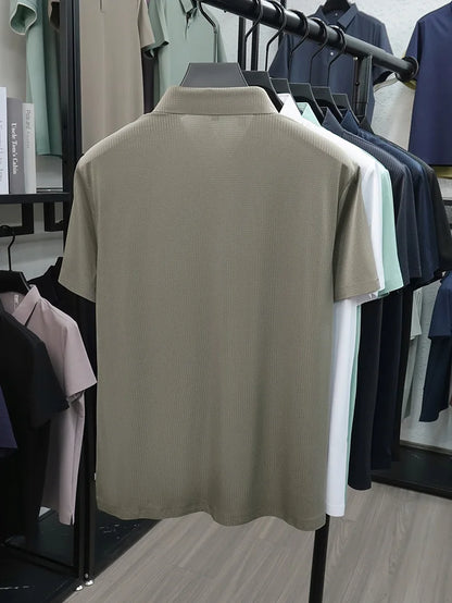 Personalized fashion jacquard short sleeve Polo shirt ice silk breathable summer new men's luxury leisure solid color T-shirt