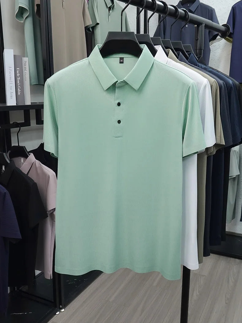 Personalized fashion jacquard short sleeve Polo shirt ice silk breathable summer new men's luxury leisure solid color T-shirt