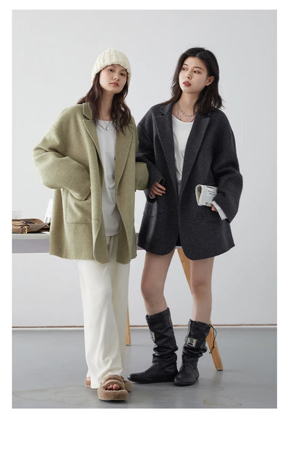 CHIC VEN Women's Woolen Coats Loose Casual Double Breasted Retro Double-sided Jacket Office Lady Outerwear Autumn Winter 2026