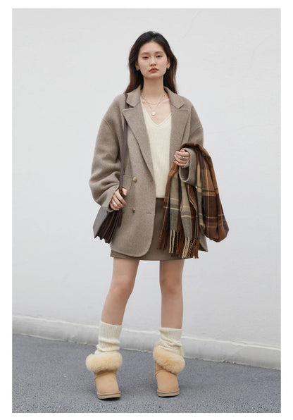 CHIC VEN Women's Woolen Coats Loose Casual Double Breasted Retro Double-sided Jacket Office Lady Outerwear Autumn Winter 2026