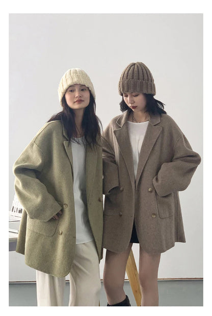 CHIC VEN Women's Woolen Coats Loose Casual Double Breasted Retro Double-sided Jacket Office Lady Outerwear Autumn Winter 2026