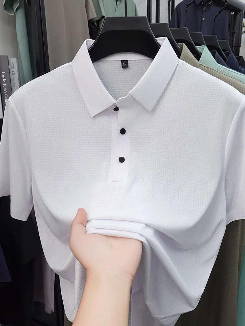 Personalized fashion jacquard short sleeve Polo shirt ice silk breathable summer new men's luxury leisure solid color T-shirt