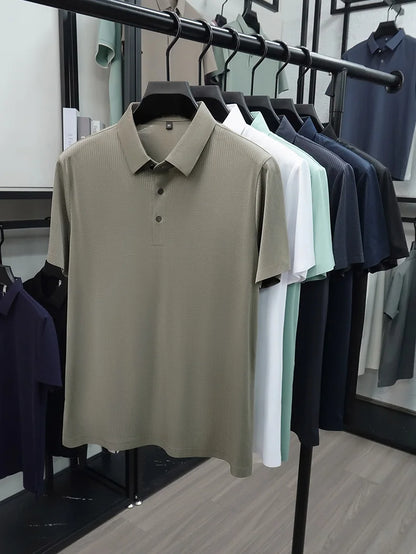 Personalized fashion jacquard short sleeve Polo shirt ice silk breathable summer new men's luxury leisure solid color T-shirt
