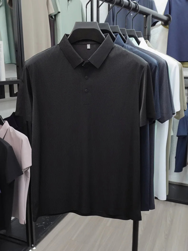 Personalized fashion jacquard short sleeve Polo shirt ice silk breathable summer new men's luxury leisure solid color T-shirt