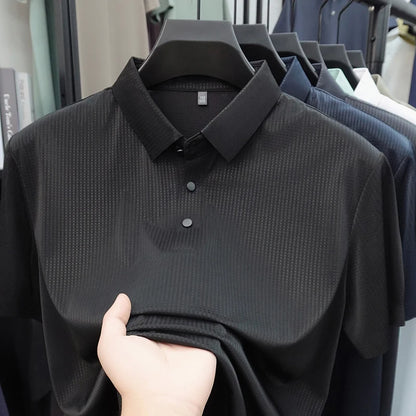 Personalized fashion jacquard short sleeve Polo shirt ice silk breathable summer new men's luxury leisure solid color T-shirt