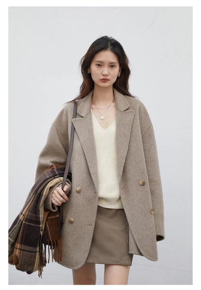 CHIC VEN Women's Woolen Coats Loose Casual Double Breasted Retro Double-sided Jacket Office Lady Outerwear Autumn Winter 2026
