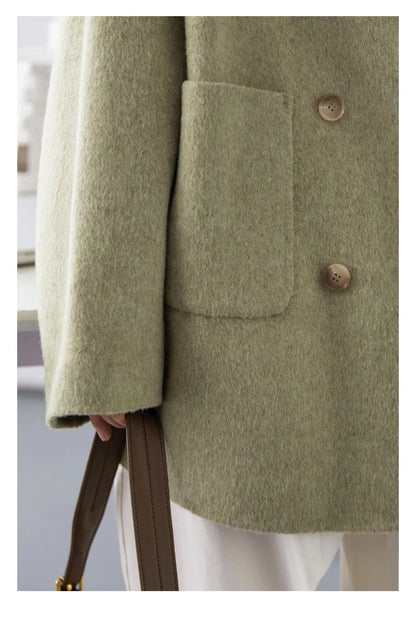 CHIC VEN Women's Woolen Coats Loose Casual Double Breasted Retro Double-sided Jacket Office Lady Outerwear Autumn Winter 2026