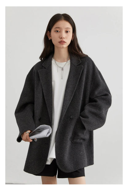 CHIC VEN Women's Woolen Coats Loose Casual Double Breasted Retro Double-sided Jacket Office Lady Outerwear Autumn Winter 2026