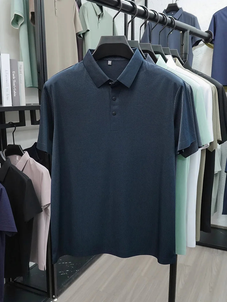 Personalized fashion jacquard short sleeve Polo shirt ice silk breathable summer new men's luxury leisure solid color T-shirt